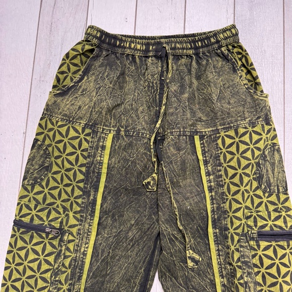 Himalaya Clothing Unique Hippie Flower Of Life Print Pants 100% Cotton Green S/M - Picture 2 of 6